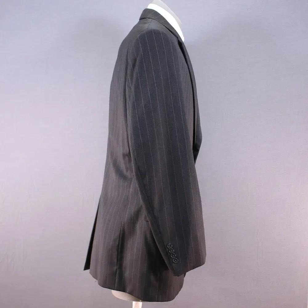 Jos A Bank Black Striped Wool 2 Piece Suit Men's 2 Btn 46L Pleated Fronts 39